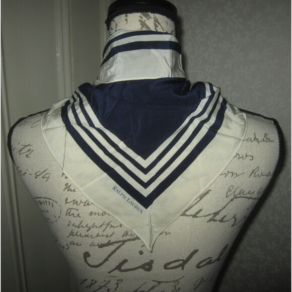 Ralph Lauren Collection purple label triangle silk scarf, navy blue & ivory - Picture 1 of 10